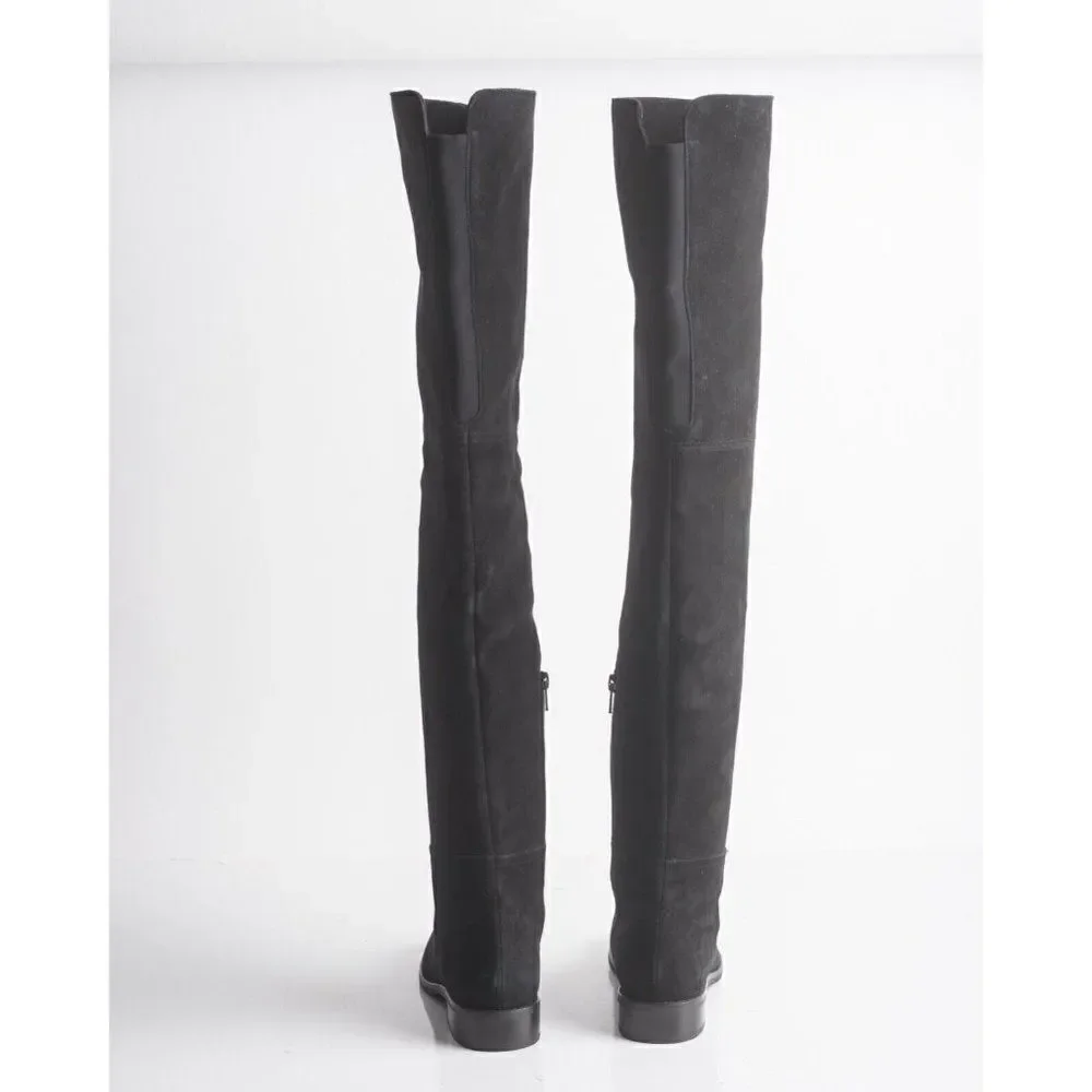 Stuart Weitzman Womens Black Suede Thigh High Boots Flats Pull On Sz US 6